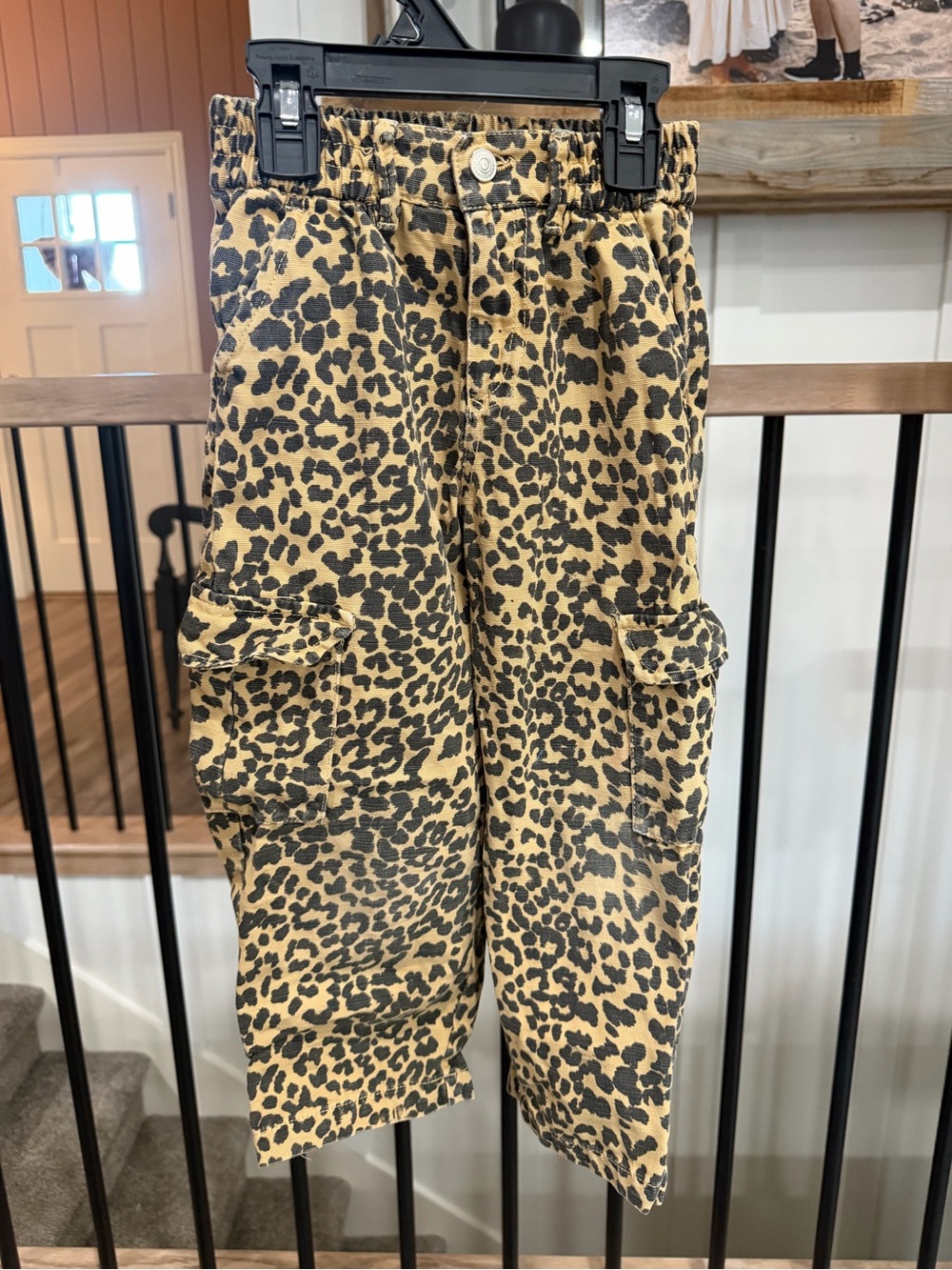 Zara Kids Leopard Print Cargo Jeans - Tan and Black